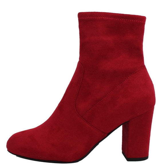 Size 9 Cherry Faux Suede Almond Toe Sock Ankle Boo - Picture 2 of 8